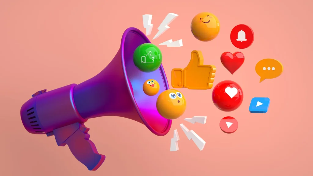 A vibrant graphic of social media icons, including likes, hearts, and comments, symbolizing the engagement potential for startups.