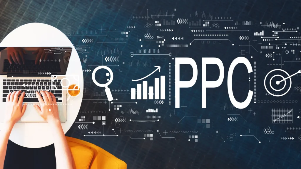 PPC campaign optimization shown on laptop with marketing data